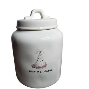 Rae Dunn Artisan I Believe In Celebration Birthday Canister Chubby Large HTF